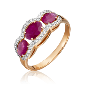 Кольцо из красного золота с рубинами и бриллиантами