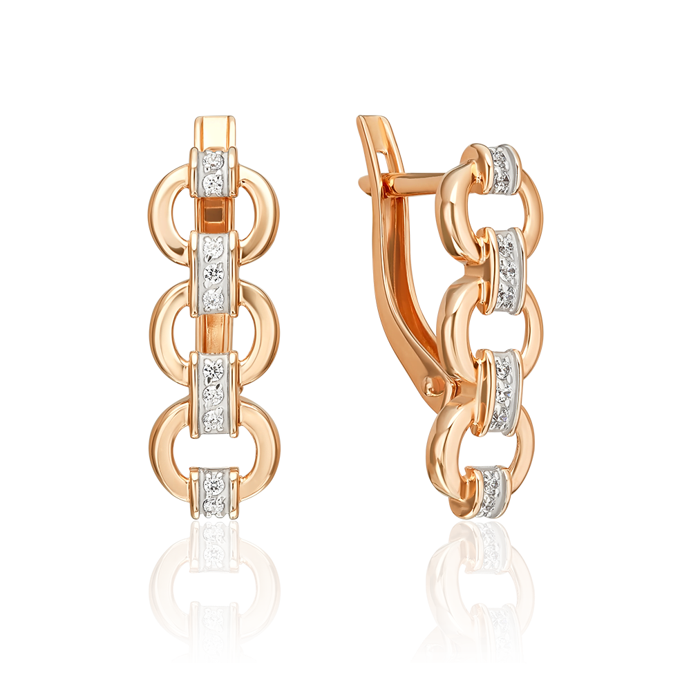 Серьги с английским замком из красного золота с фианитами 02-5544-00-401-1110