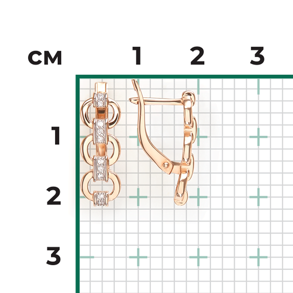 Серьги с английским замком из красного золота с фианитами 02-5544-00-401-1110