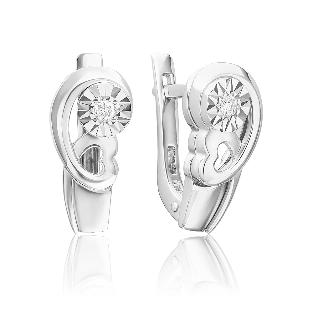 Серьги с английским замком из белого золота с бриллиантом 02-5255-00-101-1120