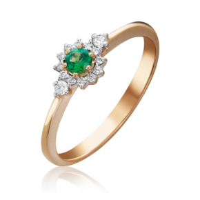 Кольцо из красного золота с изумрудом и бриллиантами 01-1473-00-106-1110-30
