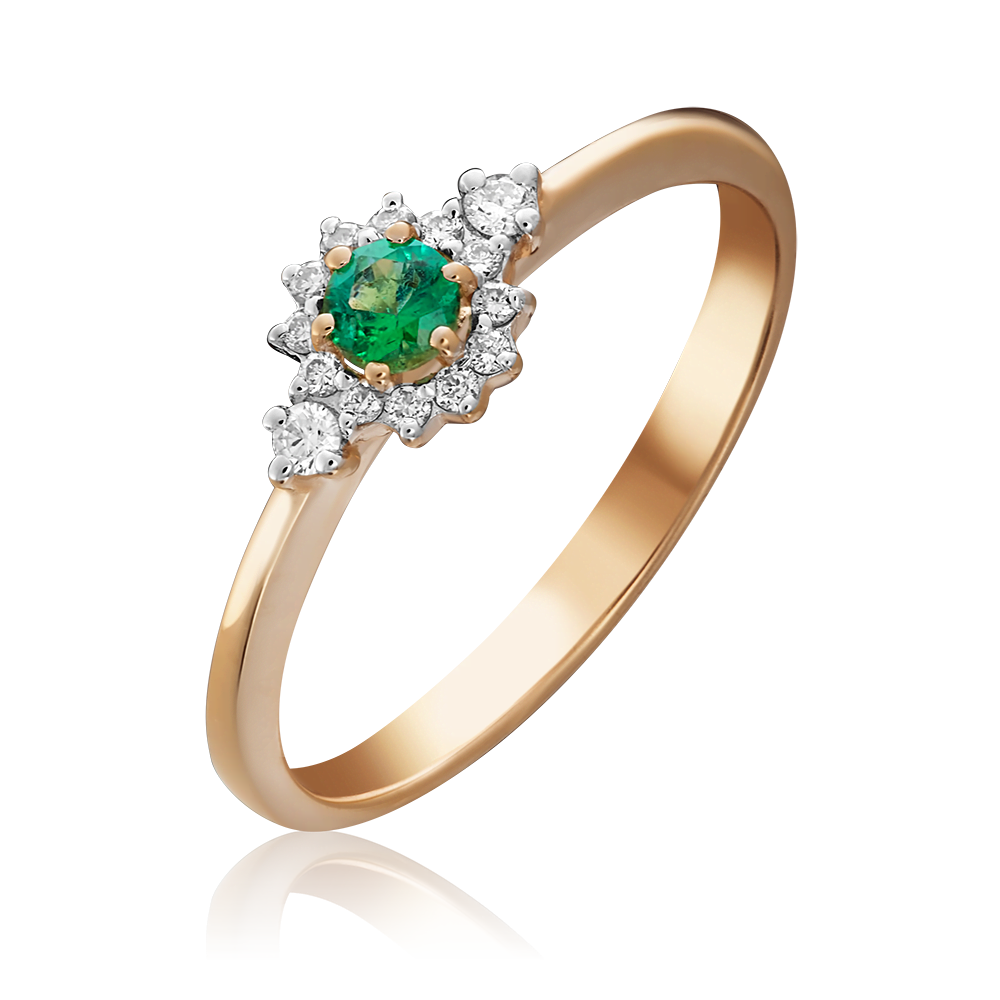 Кольцо из красного золота с изумрудом и бриллиантами 01-1473-00-106-1110-30