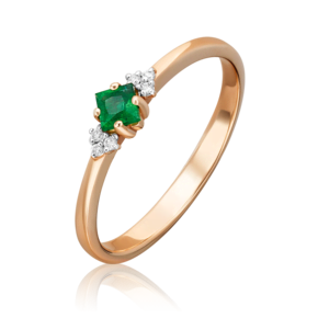 Кольцо из красного золота с изумрудом и бриллиантами 01-1474-00-106-1110-30