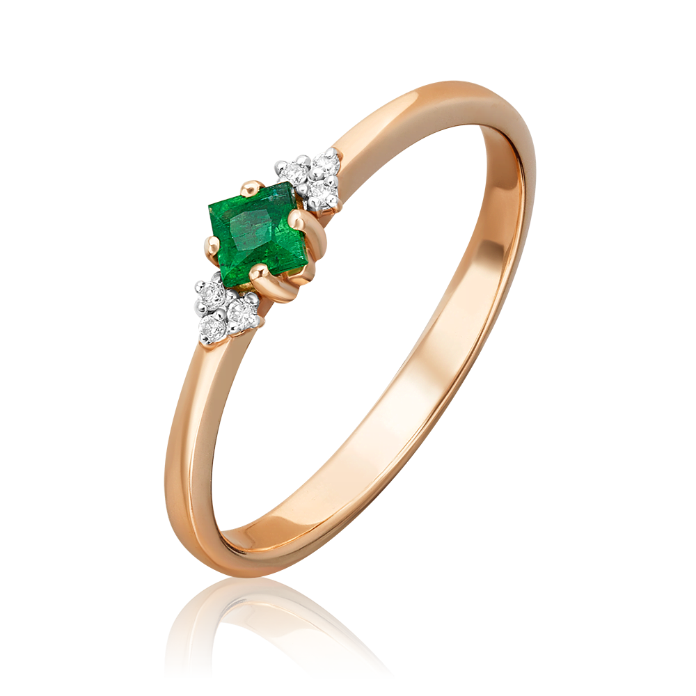 Кольцо из красного золота с изумрудом и бриллиантами 01-1474-00-106-1110-30