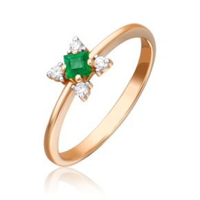 Кольцо из красного золота с изумрудом и бриллиантами 01-1475-00-106-1110-30