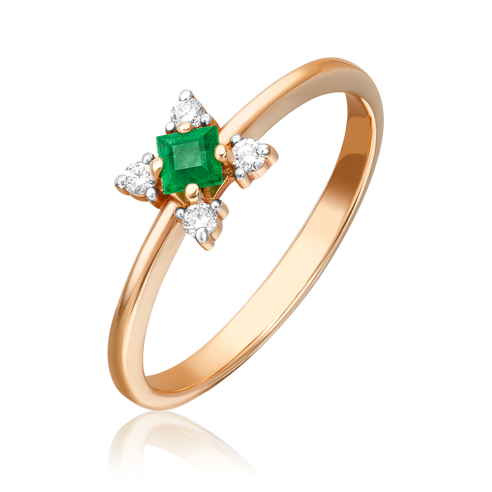 Кольцо из красного золота с изумрудом и бриллиантами 01-1475-00-106-1110-30