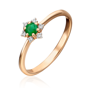 Кольцо из красного золота с изумрудом и бриллиантами 01-1476-00-106-1110-30