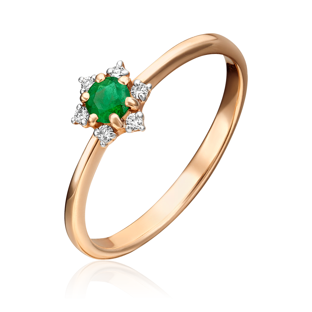 Кольцо из красного золота с изумрудом и бриллиантами 01-1476-00-106-1110-30