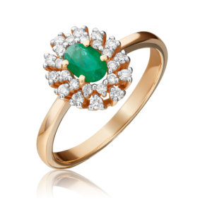 Кольцо из красного золота с изумрудом и бриллиантами 01-1477-00-106-1110-30