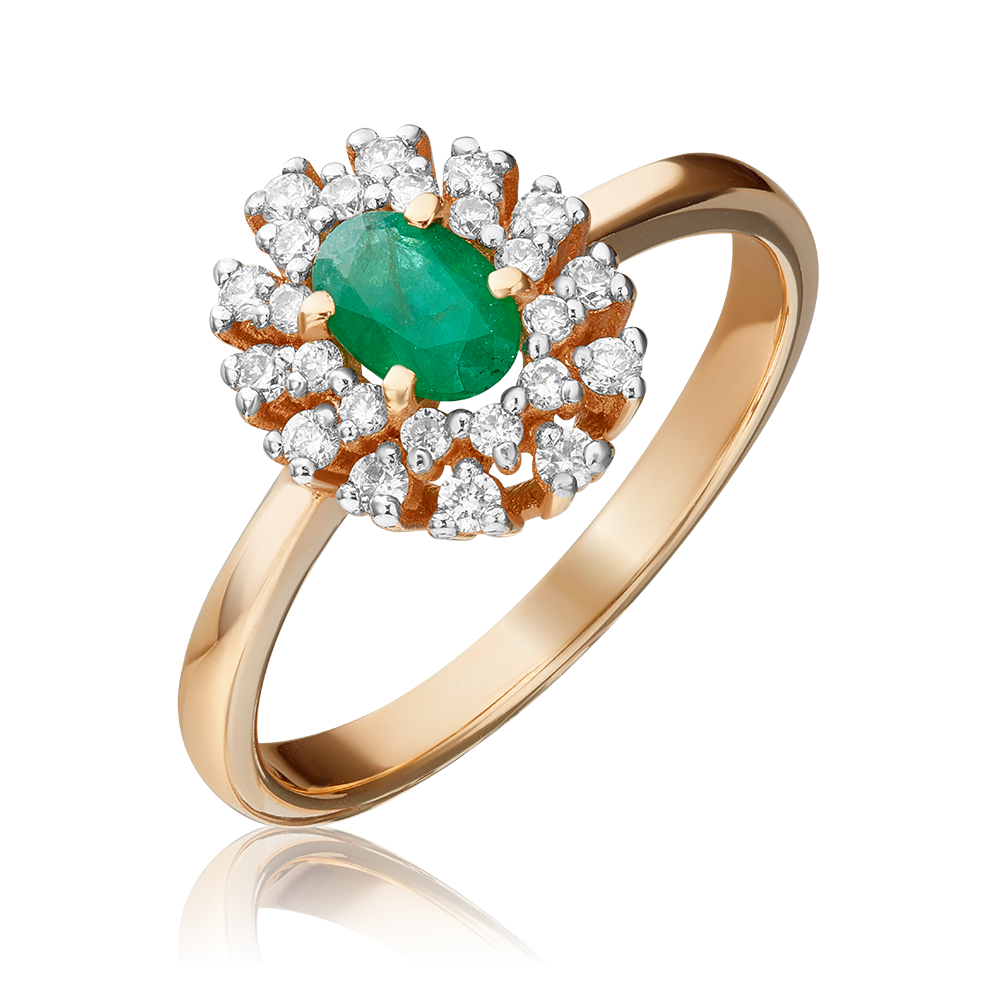 Кольцо из красного золота с изумрудом и бриллиантами 01-1477-00-106-1110-30