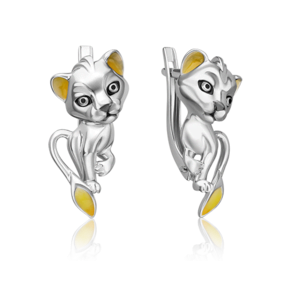 Серьги «Львята» с английским замком из серебра с эмалью 02-5107-00-000-0200