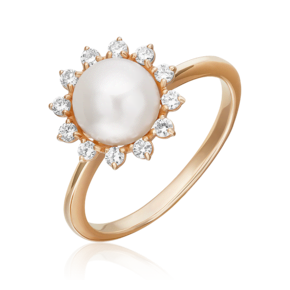 Кольцо из красного золота с жемчугом культивированным и фианитами 01-4337-00-302-1110-31