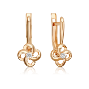 Серьги с английским замком из красного золота с фианитом 02-5583-00-401-1110