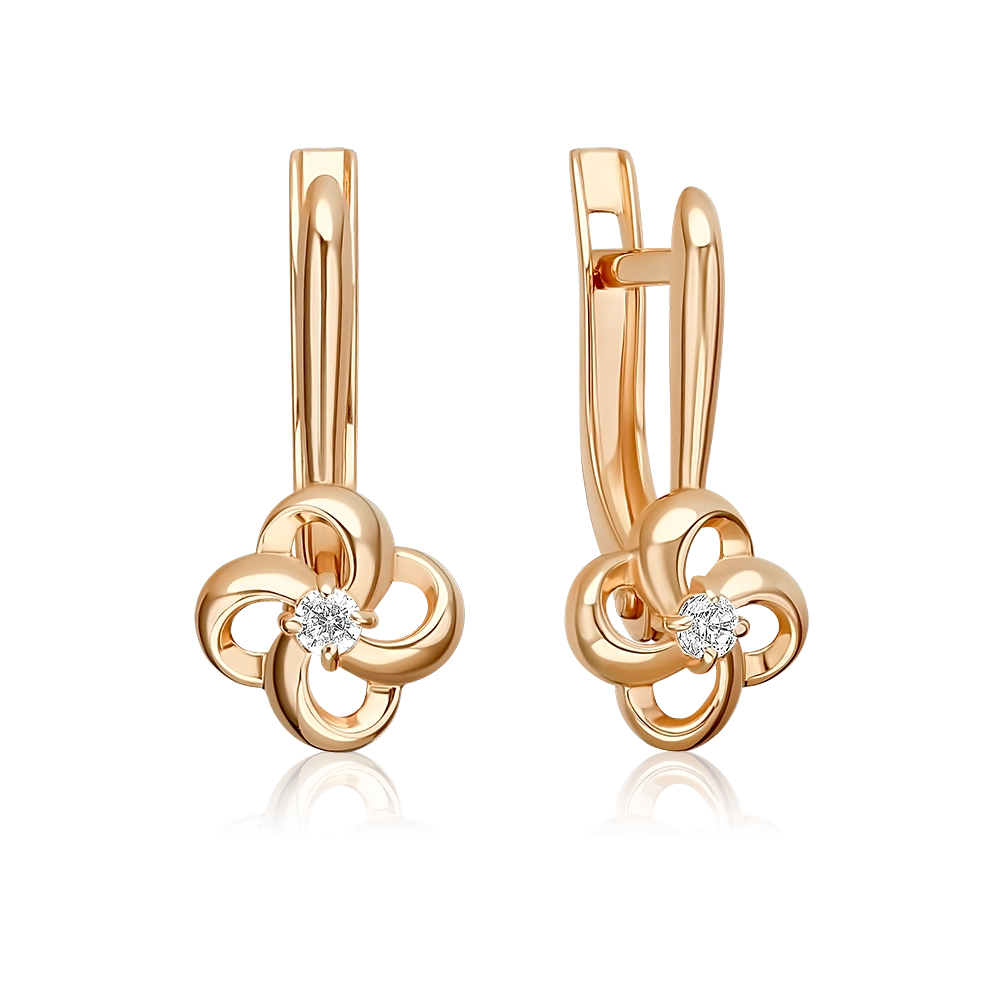 Серьги с английским замком из красного золота с фианитом 02-5583-00-401-1110