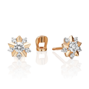 Серьги-пусеты «Звезды» из красного золота с фианитами 02-3471-00-501-1110-38
