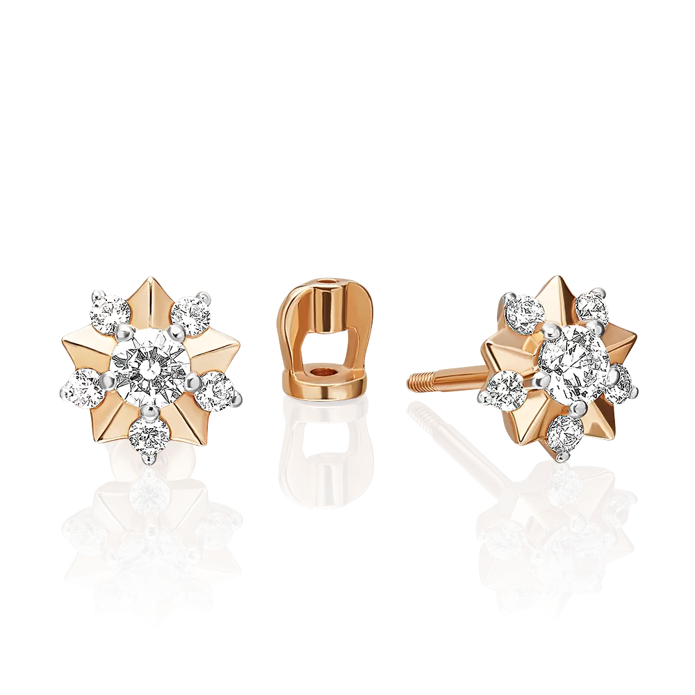 Серьги-пусеты «Звезды» из красного золота с фианитами 02-3471-00-501-1110-38