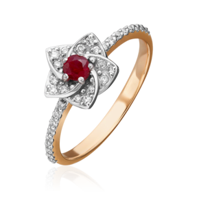 Кольцо «Цветок» из комбинированного золота с рубином и бриллиантами 01-1574-00-107-1111-30