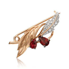 Брошь «Листья» из красного золота с гранатами и натуральными топазами white 04-0238-00-264-1110-46