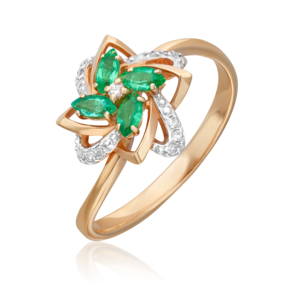 Кольцо из красного золота с изумрудами и бриллиантами 01-1573-00-106-1110-30