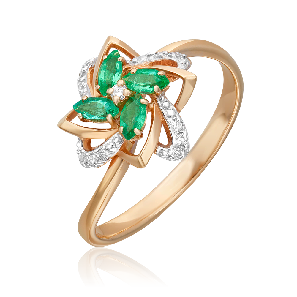 Кольцо из красного золота с изумрудами и бриллиантами 01-1573-00-106-1110-30