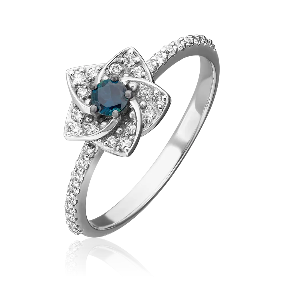 Кольцо «Цветок» из белого золота с сапфиром и бриллиантами 01-1574-00-105-1120-30