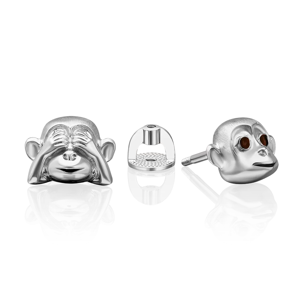 Серьги-пусеты «Обезьяны» из серебра с эмалью 02-5116-00-000-0200