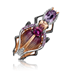 Брошь «Жук-скарабей» из красного золота с миксом камней и эмалью 04-0216-00-712-1110-57