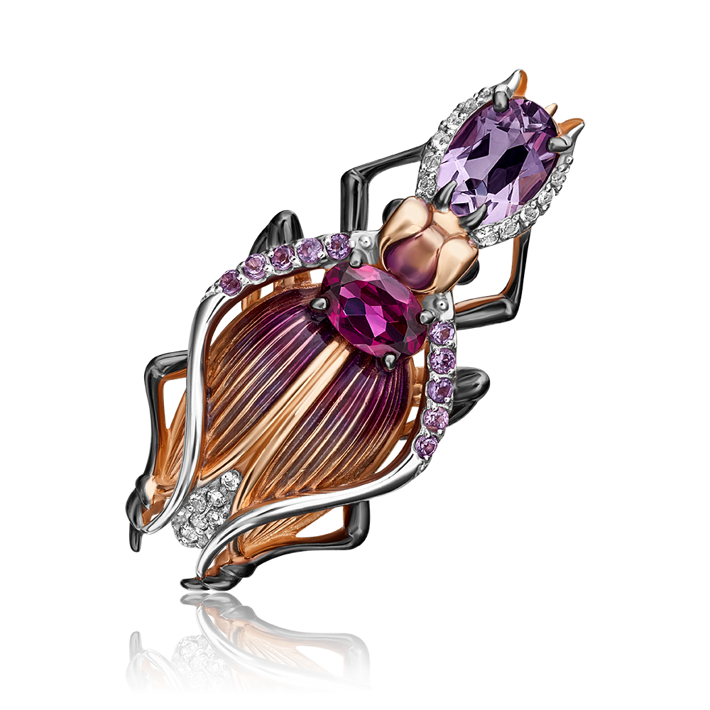 Брошь «Жук-скарабей» из красного золота с миксом камней и эмалью 04-0216-00-712-1110-57