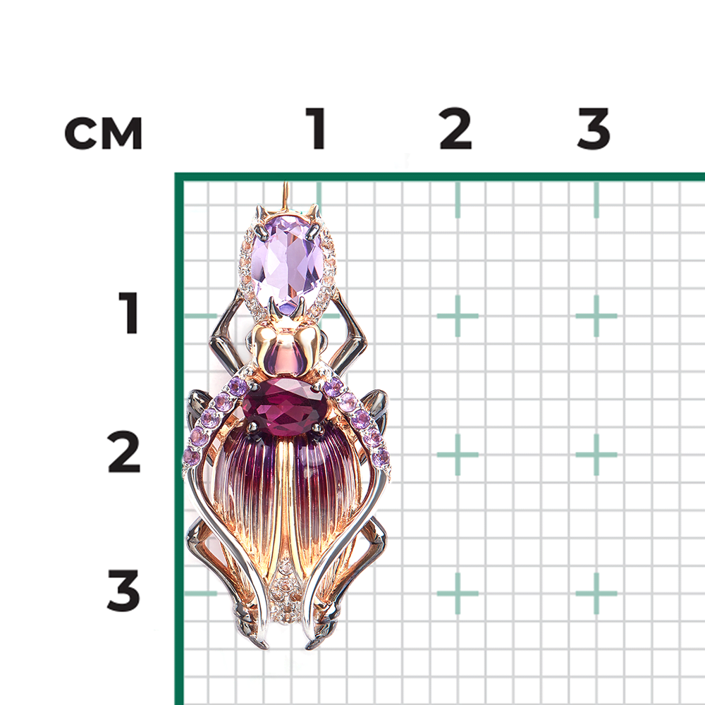 Брошь «Жук-скарабей» из красного золота с миксом камней и эмалью 04-0216-00-712-1110-57