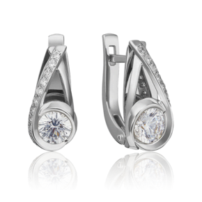 Серьги с английским замком из белого золота с фианитами 02-4588-00-501-1120-38