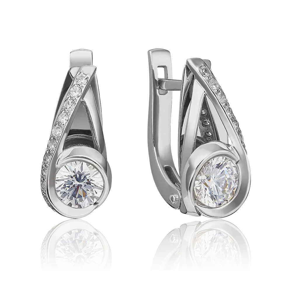 Серьги с английским замком из белого золота с фианитами 02-4588-00-501-1120-38