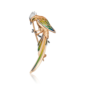 Брошь «Птица Квезаль» из красного золота с эмалью 04-0231-00-000-1110-48