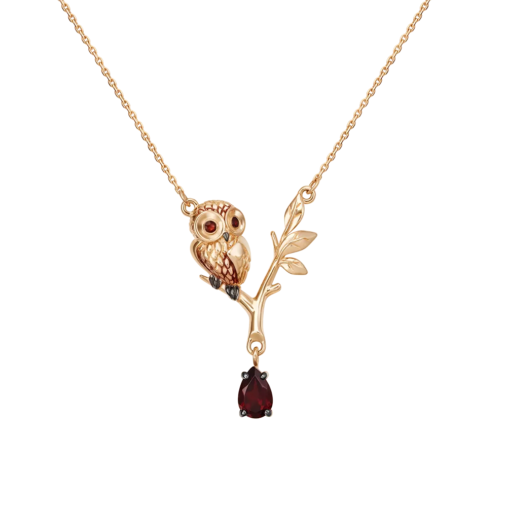 Колье «Совёнок» из красного золота с гранатом и эмалью 07-0242-00-204-1110-57