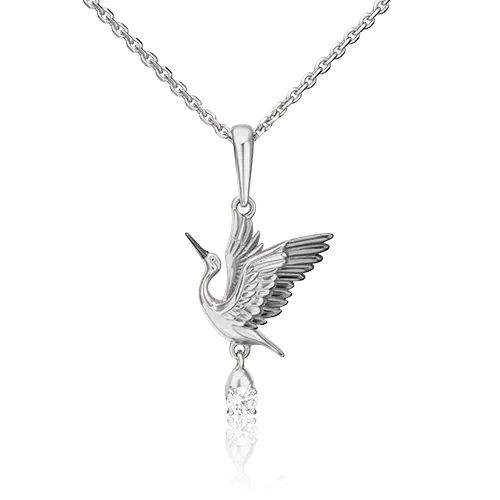 Подвеска «Аист» из белого золота с фианитом 03-3079-00-401-1120-03