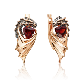 Серьги «Секрет успеха» с английским замком из красного золота с гранатом 02-5310-00-204-1110