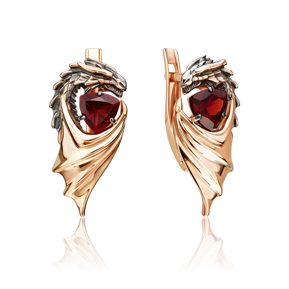 Серьги «Секрет успеха» с английским замком из красного золота с гранатом 02-5310-00-204-1110