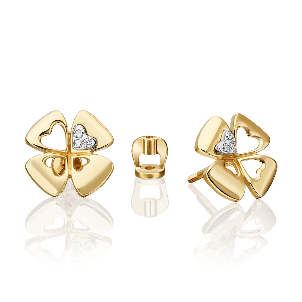 Серьги-пусеты «Клевер. Незабываемые моменты» из комбинированного золота с бриллиантами 02-4821-00-101-1121
