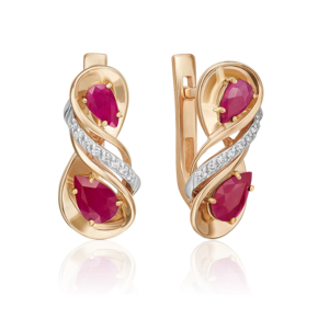 Серьги с английским замком из красного золота с рубинами и бриллиантами 02-5211-00-107-1110