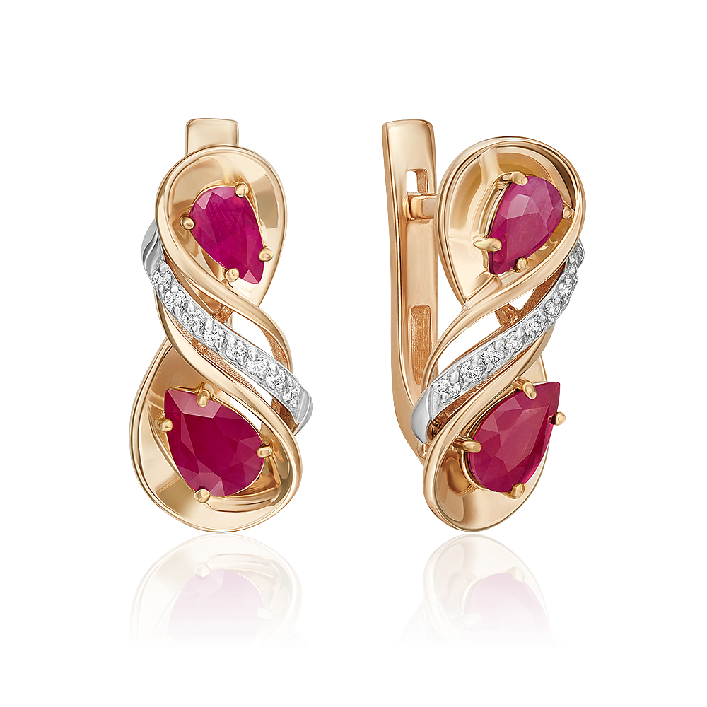 Серьги с английским замком из красного золота с рубинами и бриллиантами 02-5211-00-107-1110