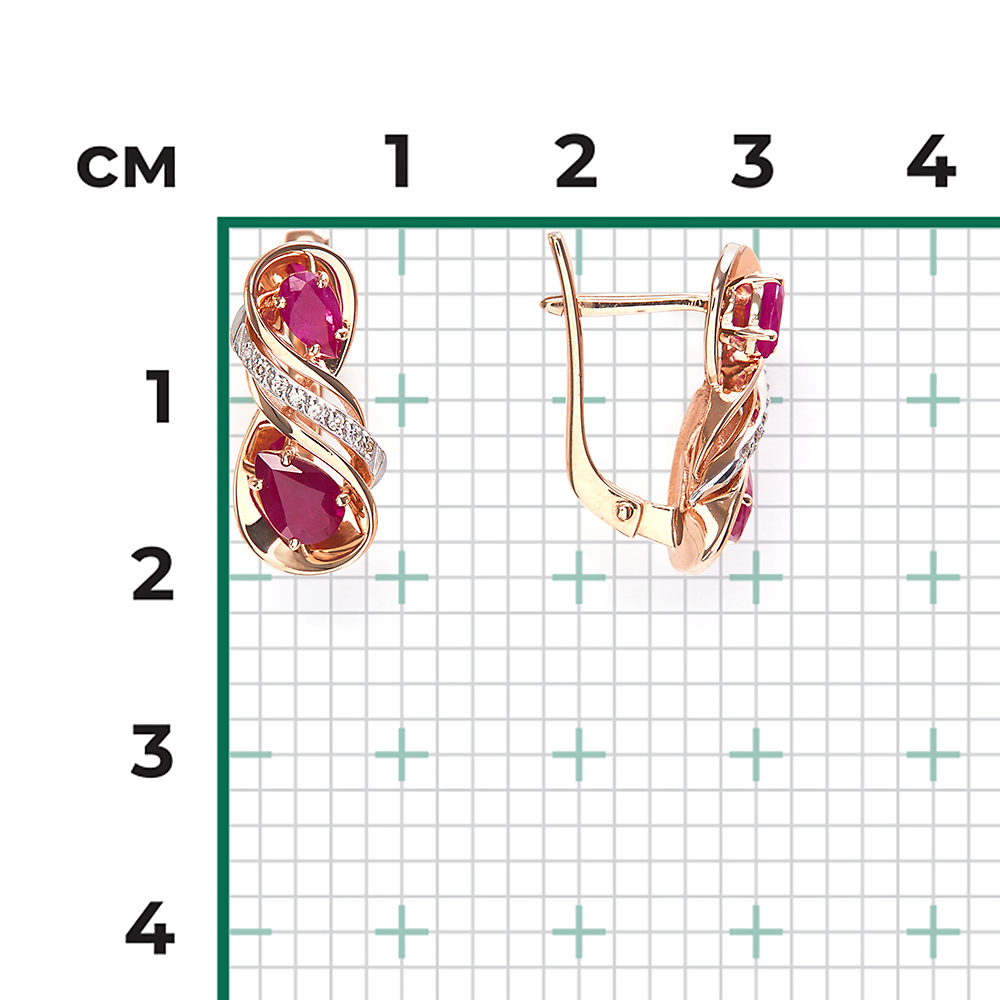 Серьги с английским замком из красного золота с рубинами и бриллиантами 02-5211-00-107-1110