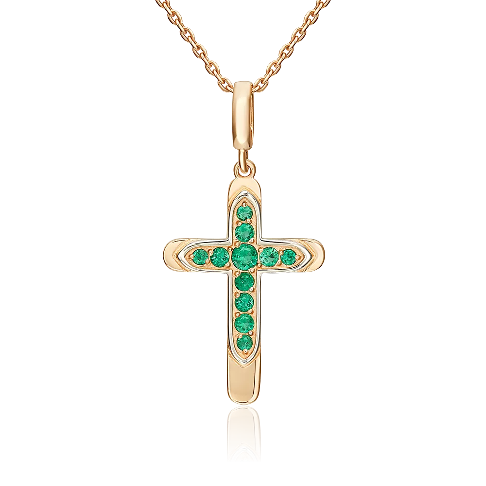 Декоративный крест из красного золота с изумрудами 03-3621-00-103-1110