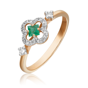 Кольцо из красного золота с изумрудом и бриллиантами 01-1572-01-106-1110-30