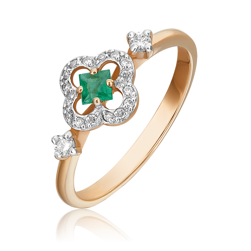 Кольцо из красного золота с изумрудом и бриллиантами 01-1572-01-106-1110-30