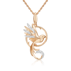 Подвеска «Райская птичка» из красного золота с фианитами 03-3586-00-401-1110