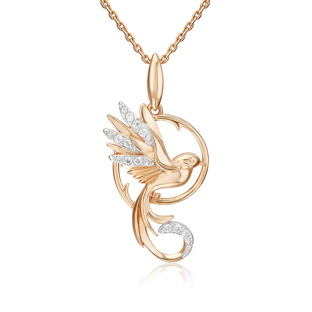 Подвеска «Райская птичка» из красного золота с фианитами 03-3586-00-401-1110
