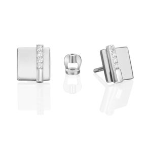 Серьги-пусеты из белого золота с фианитами