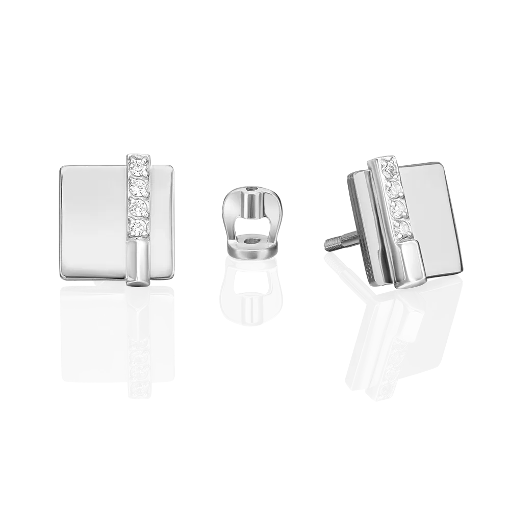 Серьги-пусеты из белого золота с фианитами 02-5133-00-401-1120