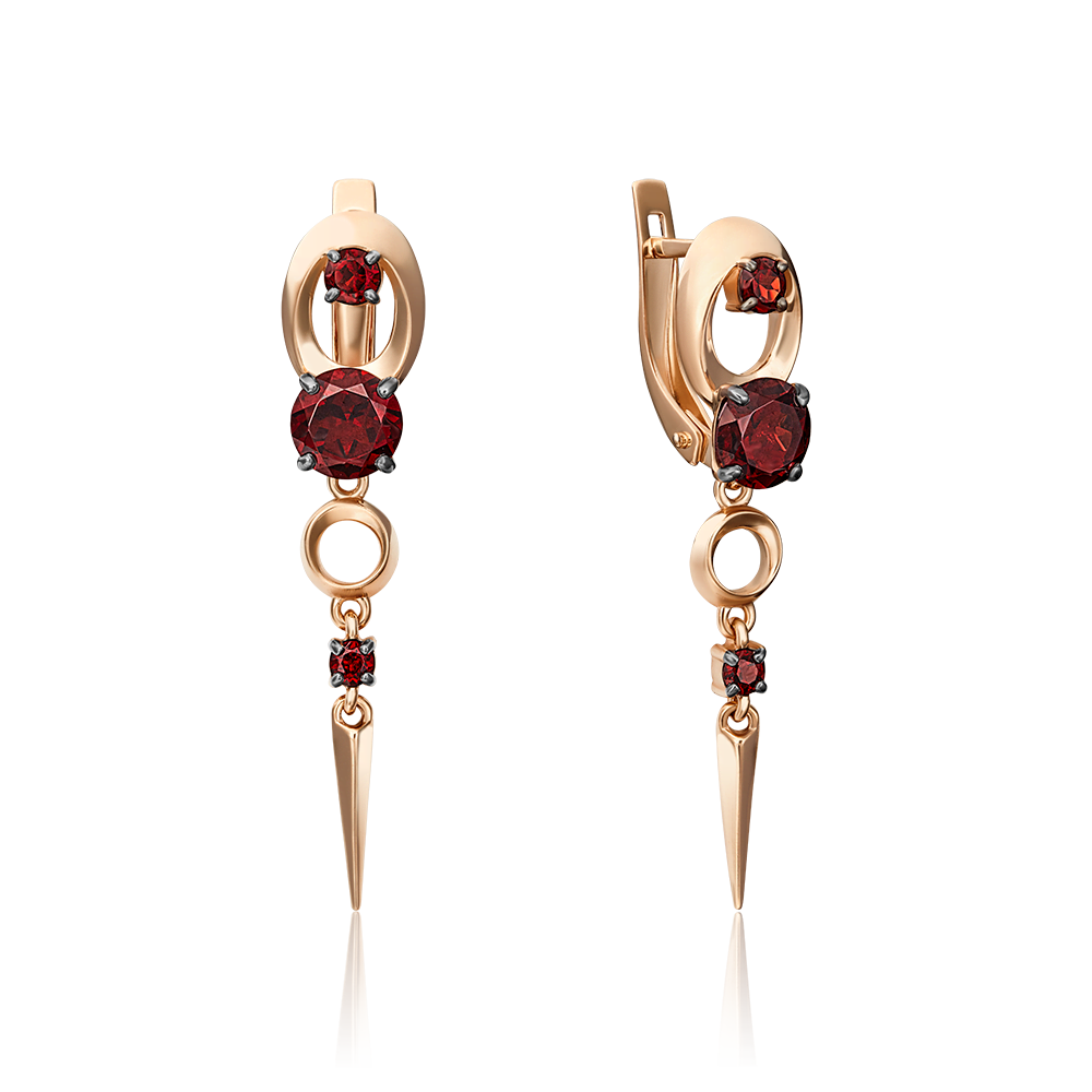 Серьги с английским замком из красного золота с гранатами 02-4526-00-204-1110-57