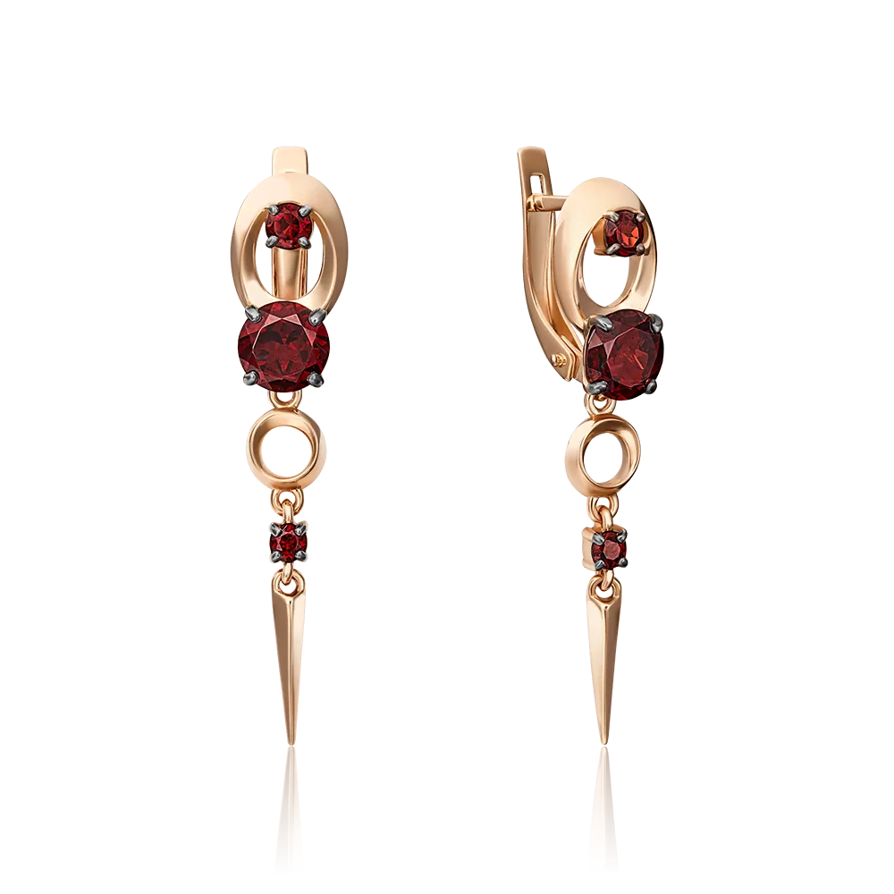 Серьги с английским замком из красного золота с гранатами 02-4526-00-204-1110-57