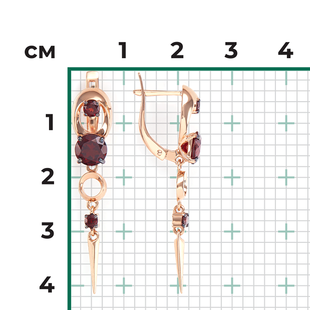 Серьги с английским замком из красного золота с гранатами 02-4526-00-204-1110-57